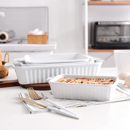 MALACASA Auflaufform Set 4-teilig, Keramik Backformen rechteckig weiss