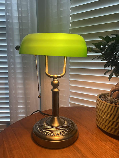 Newrays Bankers Schreibtischlampe – grünes Glas, Zugkette