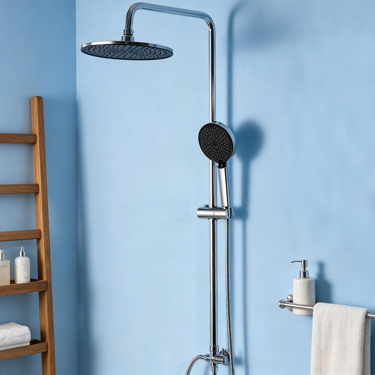 Auralum Regendusche Set ohne Armatur, Ø 250 mm, Duschstange, Chrom mit runder Kopfbrause und Handbrause