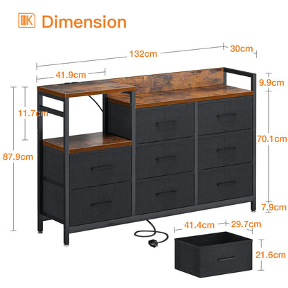 ODK Kommode 8 Stoffschubladen mit USB & AC – Vintage Schwarz
