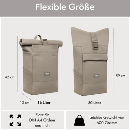 LARKSON No 4 Rolltop Rucksack mit Laptopfach, grau, 16 bis 20 Liter