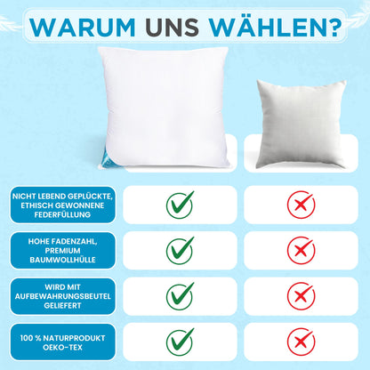 Sandaro Home Kopfkissen 80x80 cm, Federkissen mit Gänsefedern, 1500 g