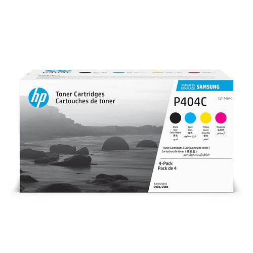 Samsung CLT-P404C Original Multipack Toner - 4 Farben: Vier rechteckige Farbkartuschen für Laserdrucker zum Farbdruck.
