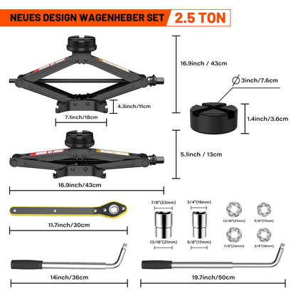 IMAYCC Scherenwagenheber 2.5T Set mit Radmutternschlüssel