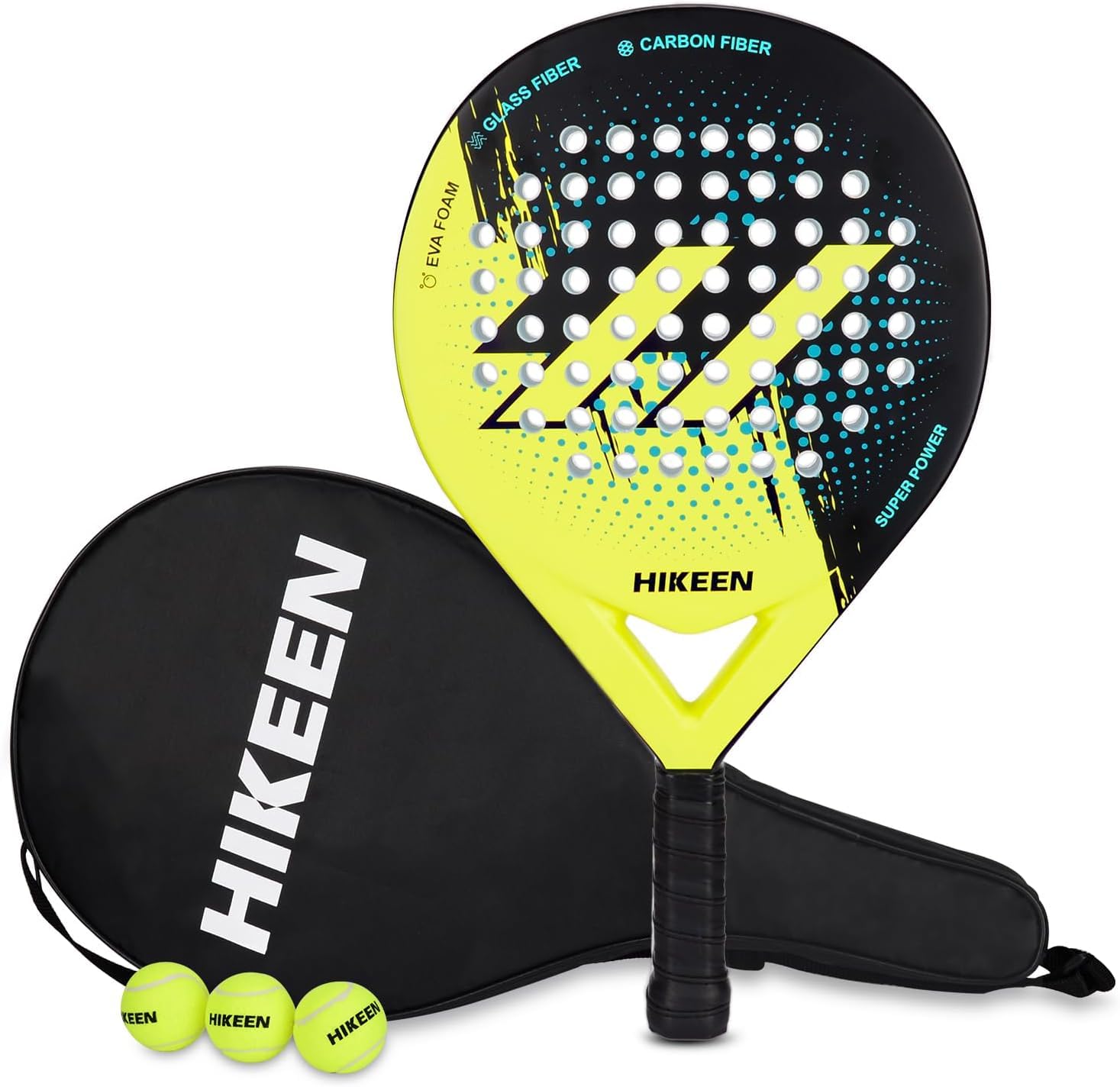 Padel Schläger Erwachsene Carbon Glasfaser – Allround. Schwarzer Padel-Schläger in runder Form für vielseitiges Padelspiel.
