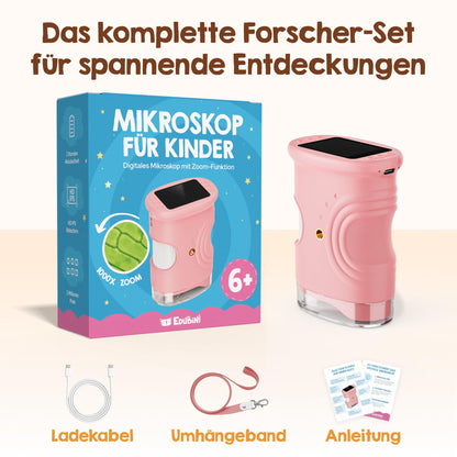 Edubini Digitales Mikroskop für Kinder, 1000-fach, mit HD-Bildschirm