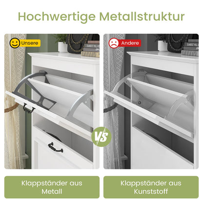 Brinlawb Schuhkipper 3 Klappen Holz – Schuhschrank Weiss