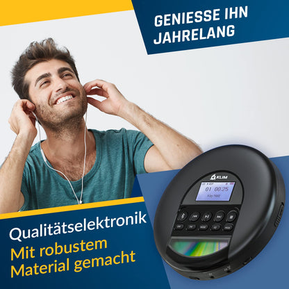 KLIM Nomad Tragbarer CD-Player mit Bluetooth und Kopfhörer