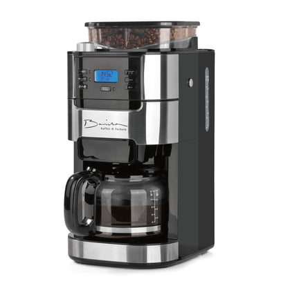 Barista Filterkaffeemaschine Mahlwerk 10 Tassen - Edelstahl, silberfarben. Mahlt Bohnen und brüht frischen Filterkaffee.
