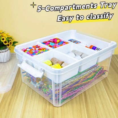 Creahaus Aufbewahrungsbox 16L mit Deckel und Tablett, 2er-Set