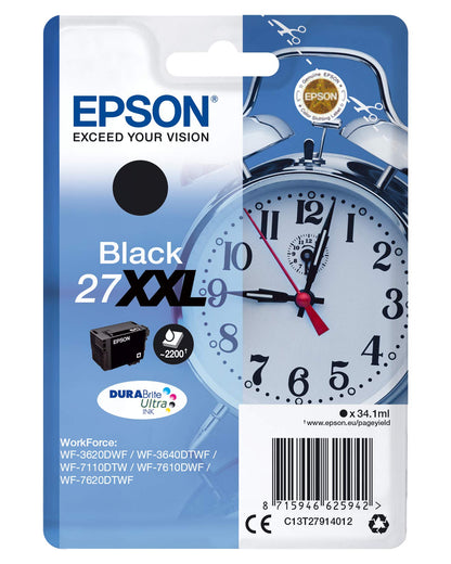 Epson C13T27914022 Tintenpatrone 27XXL Original Schwarz. Schwarze Kunststoffpatrone für Tintenstrahldrucker, druckt Texte und Grafiken.