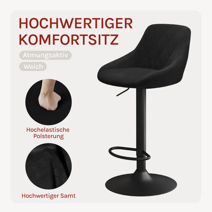 WOLTU Barhocker 2er Set - Samt, höhenverstellbar, schwarz
