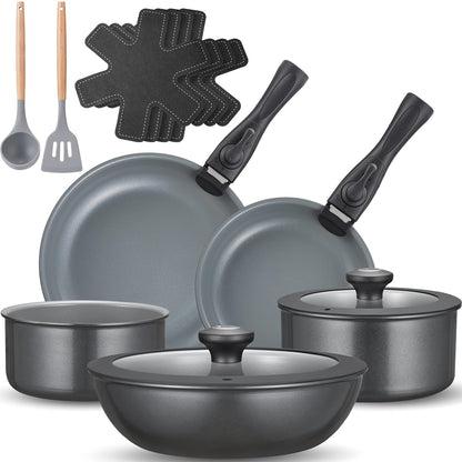 BEZIA Induktions Topfset 17-tlg – Keramik, abnehmbare Griffe: Kochgeschirr mit abnehmbaren Griffen, induktionsgeeignet zum Kochen.