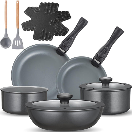 BEZIA Induktions Topfset 17-tlg – Keramik, abnehmbare Griffe: Kochgeschirr mit abnehmbaren Griffen, induktionsgeeignet zum Kochen.