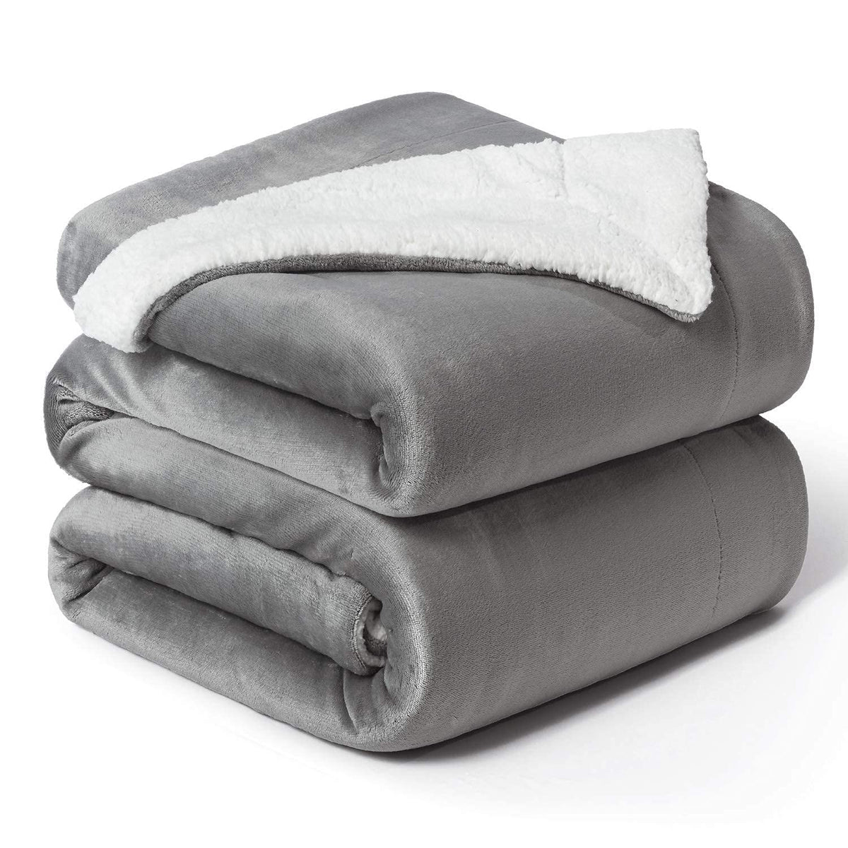Bedsure Kuscheldecke Sherpa Flanell Wohndecke, Grau, 220 x 240 cm, rechteckig, flauschige Oberfläche