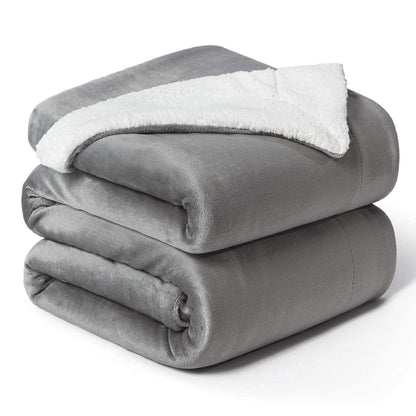 Bedsure Kuscheldecke Sherpa Flanell Wohndecke, Grau, 220 x 240 cm, rechteckig, flauschige Oberfläche