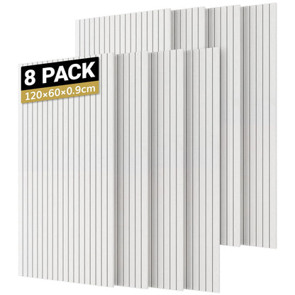 TONOR Akustikpaneele selbstklebend, 8er-Set 120 x 60 cm, Weiss – Streifenmuster aus Polyester, schallabsorbierend