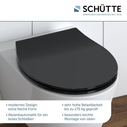 Schütte Slim WC-Sitz aus Duroplast mit Absenkautomatik, Schwarz