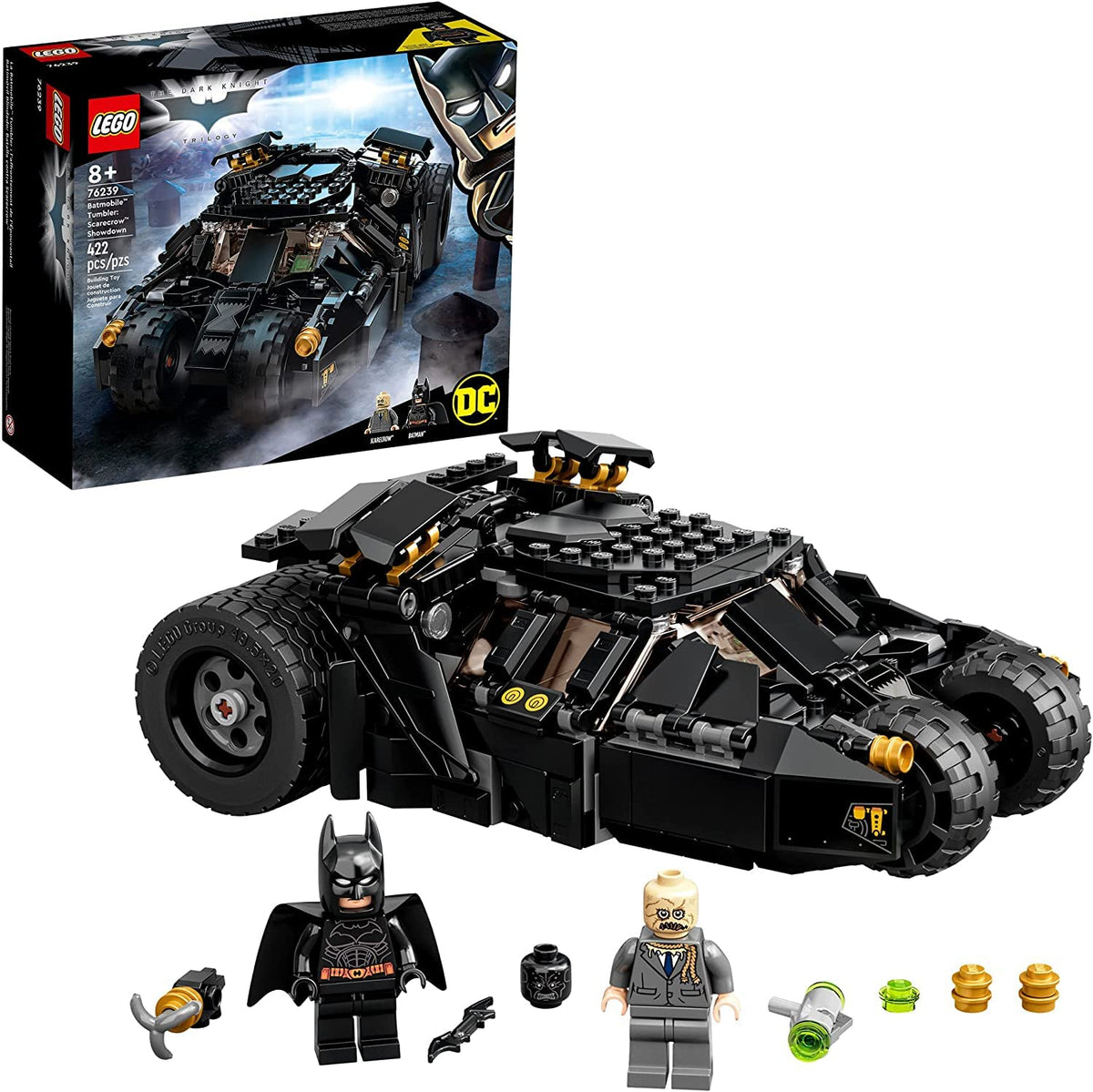 LEGO 76239 DC Batman Batmobile Tumbler Spielzeugauto - Duell Scarecrow. Schwarzes, robustes Klemmbaustein-Modell des Batmobile zum Rollenspiel.