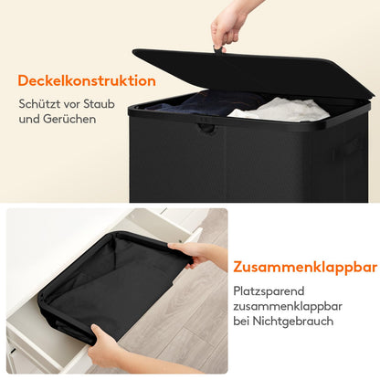 Lifewit Wäschekorb mit Deckel, 145 L Wäschesammler, Schwarz