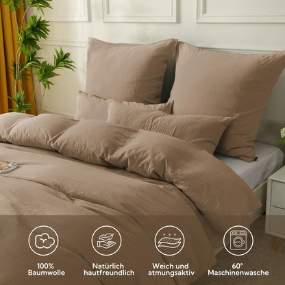 SOULFUL Muslin Baumwoll Bettwäsche Set 135x200 - Dunkler Kaffee