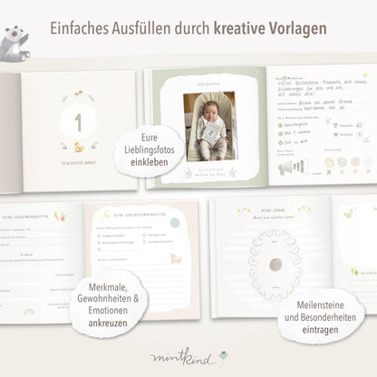 mintkind Mein erstes Jahr Babyalbum, Leinen Beige, 176 Seiten