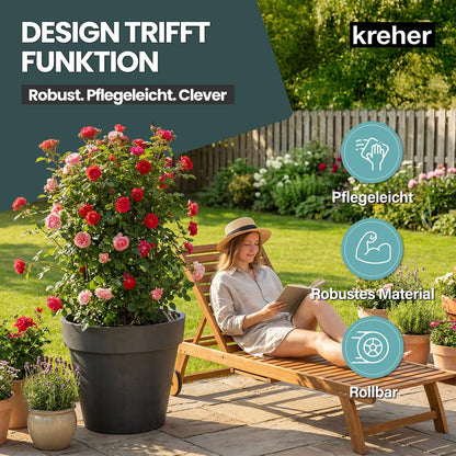 Kreher XXL Pflanzkübel rund mit Rollen, Anthrazit, Ø 79 cm