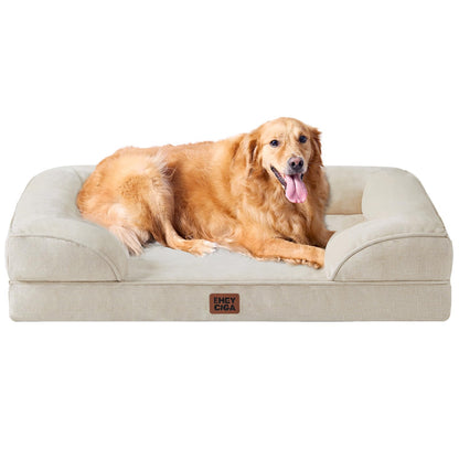 EHEYCIGA Orthopädisches Hundebett Grosse Hunde Beige - 112x81cm. Rechteckiges, beiges Bett mit orthopädischem Memory-Schaum zur Gelenkentlastung großer Hunderassen.
