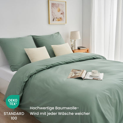 Duvetnova Bettwäsche-Set Salbeigrün 135x200 cm, Baumwolle, 4-teilig