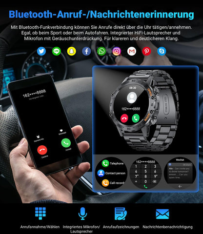 LIGE Smartwatch BW1846A Herren mit Telefonfunktion, 1,39 Zoll, schwarz