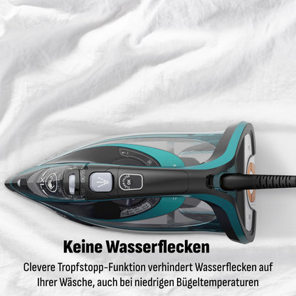 Tefal Ultimate Pure Dampfbügeleisen FV9844, 3200 W, schwarz/türkis