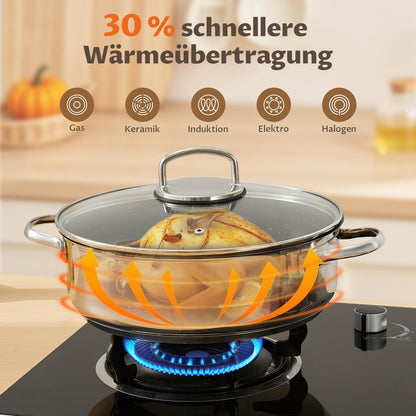 BEZIA Schmorpfanne 28 cm mit Deckel, Edelstahl 18/10, 5,2 L