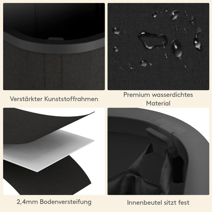 Lifewit Wäschekorb mit Deckel, 145 L Wäschesammler, Schwarz
