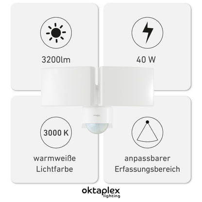 Oktaplex Cali Dos LED Aussenstrahler – Bewegungsmelder 40W weiss
