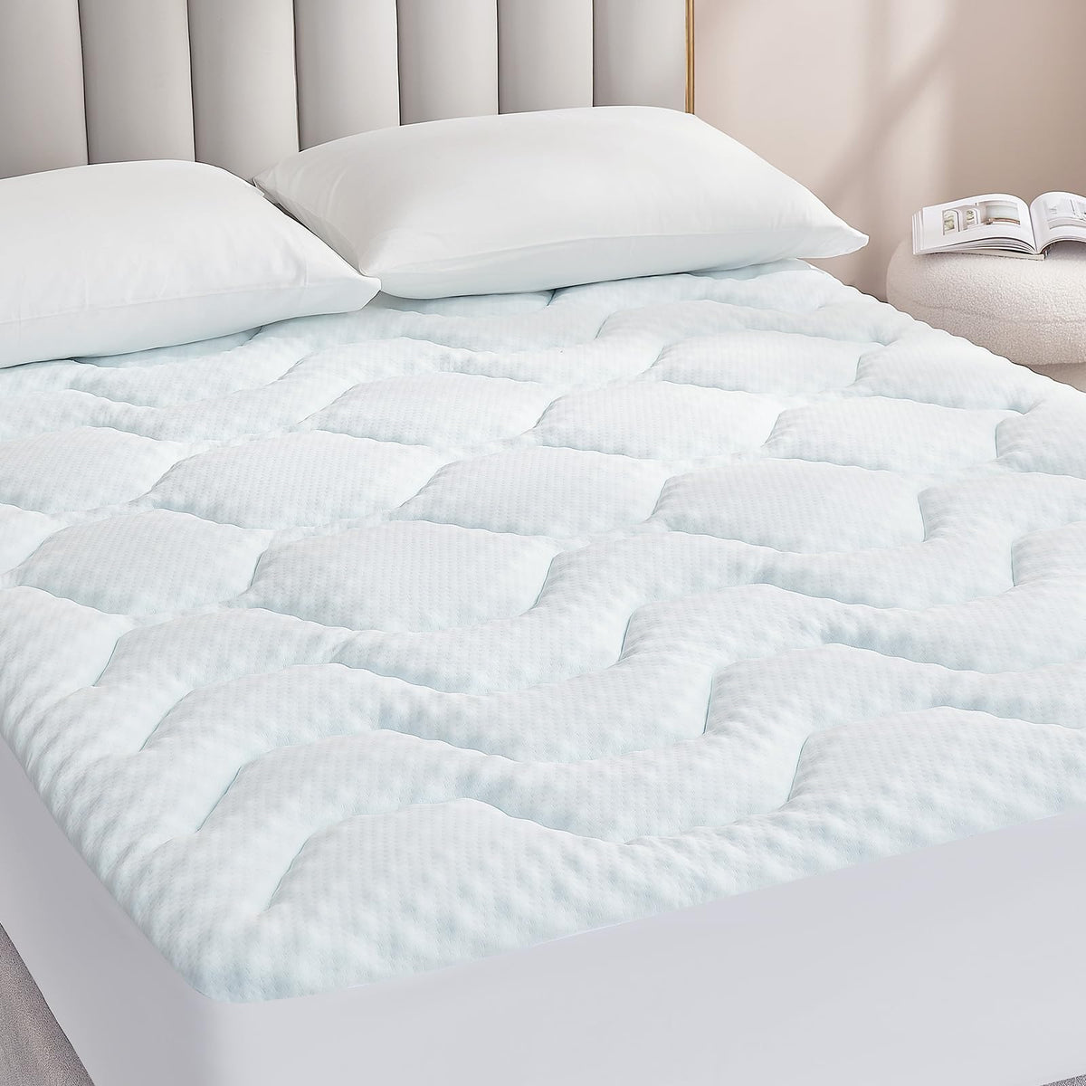 EHEYCIGA Gel Topper 160x200 cm Memory Foam Matratzentopper Weiss, gesteppt, mit elastischer Umrandung