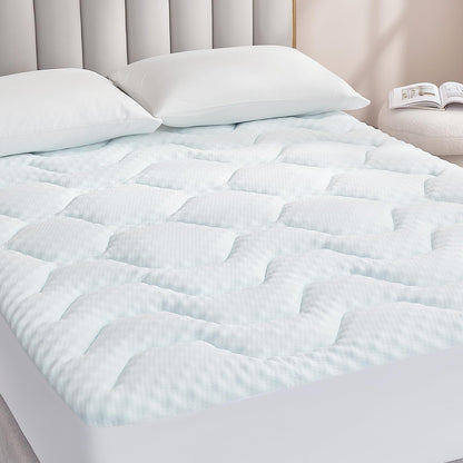 EHEYCIGA Gel Topper 160x200 cm Memory Foam Matratzentopper Weiss, gesteppt, mit elastischer Umrandung