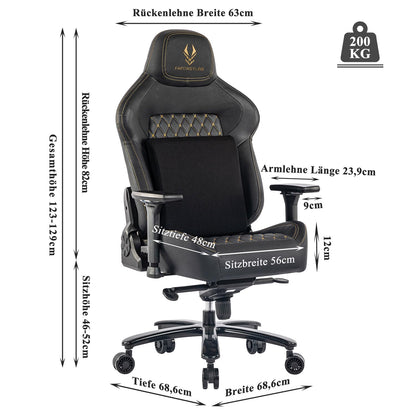 Fantasylab Gaming Stuhl 200KG Bürostuhl Chefsessel - Schwarz/Golden