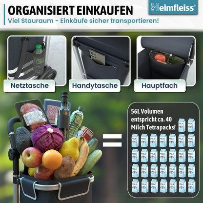 Heimfleiss Einkaufstrolley klappbar mit Kühlfach, 56 Liter