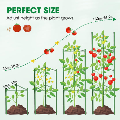 MQUPIN Tomaten Rankhilfe 130 cm Metall, 6 Stück, höhenverstellbar