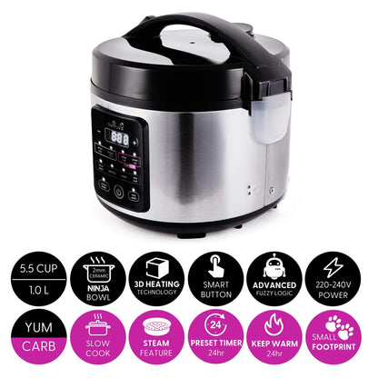 Yum Asia Kumo YumCarb Reiskocher – 1L Edelstahl mit Keramikschale