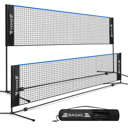 BAGAIL Sportnetz Faltbar Höhenverstellbar – Badminton Tennis Volleyball: Schwarzes Netz mit weißem Band.
