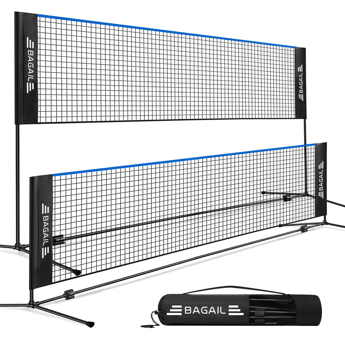BAGAIL Badmintonnetz, höhenverstellbares Sportnetz mit Tragetasche – Nylonnetz mit beschichteten Eisenpfosten