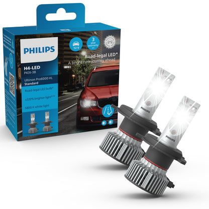 Philips Ultinon Pro6000 H4-LED Standard Scheinwerferlampe. H4-LED-Bauform. Für klare Kfz-Scheinwerferbeleuchtung.