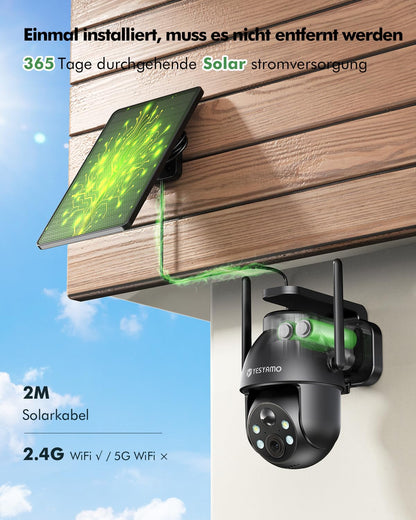 YESYAMO 2K Überwachungskamera Aussen mit Akku, Solarpanel, Pan/Tilt