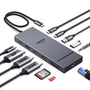 UGREEN Revodok Pro 3121 Triple Display Dock – 4K HDMI/DP. Graues Rechteck. Erweitert Laptops um drei externe Bildschirme.