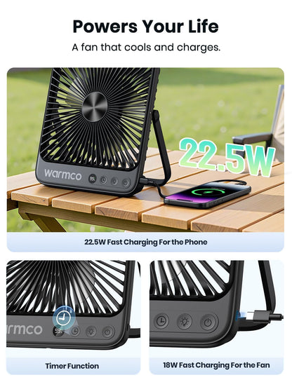 Warmco D4 Pro Campingventilator, Akku-Tischventilator mit Licht