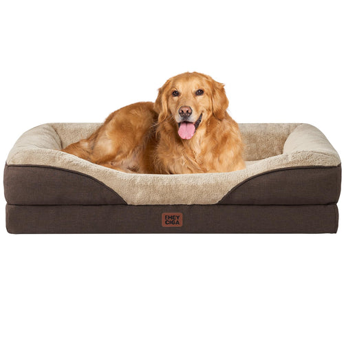 EHEYCIGA Orthopädisches Grosses Hundebett Memory Foam Braun. Grosses, braunes Hundebett aus viskoelastischem Schaumstoff für Gelenkentlastung.