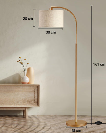 EDISHINE Bogenlampe Gold 161cm - Beiger Leinen-Schirm