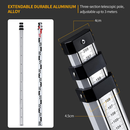 Firecore Teleskop-Nivellierlatte FLR3MP, 3 m Aluminium-Messstange