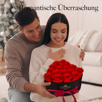 QHHENTOO Ewige Rosen in Herzbox, 17 konservierte echte Rosen, Weiss